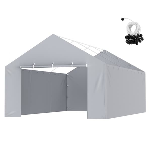 Autokatoksen 13x20 jalkaa sivuseinä, vedenpitävä ja UV-suojattu telttapeite, helppo asentaa pallon bengeillä.