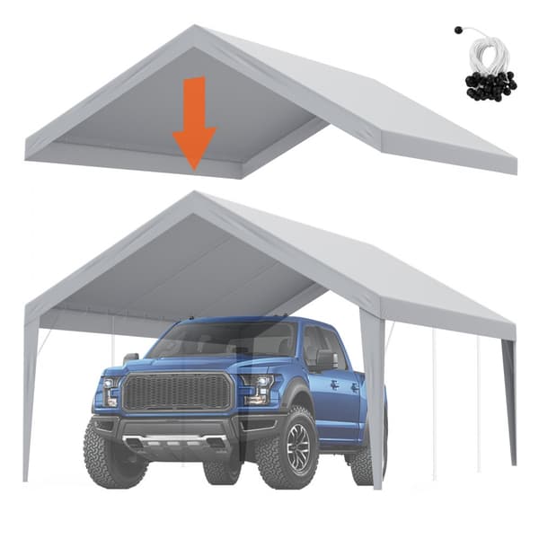 Carport Udskiftning Baldakin 13x20 ft, Vandtæt Garage Telt, UV-beskyttet, Nem installation med Bungee, Grå (Kun Cover, Ramme ikke inkluderet)