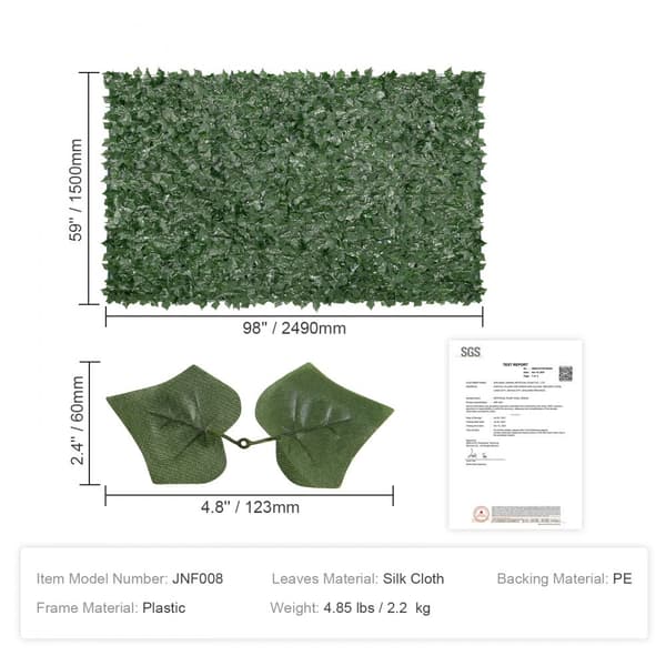 Ivy Privacy-staket, 1,5 x 2,5 m konstgjord grön väggskärm för trädgård, balkong och gård. Falska häckar med nät.