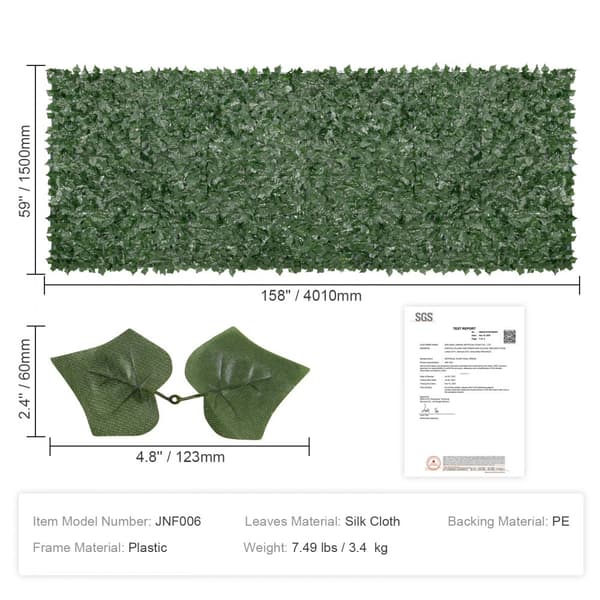 Ivy privatlivshegn, 1,5 x 4 m kunstig grøn væg, mesh-bagside, robust samling. Ideel til have, gård og balkondekoration.