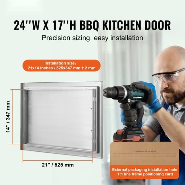 BBQ adgangsdør, 610x432 mm. Enkelt udendørs rustfrit stål indbygningsdør til grillstation og udendørs køkken. Perfekt til BBQ-øer.