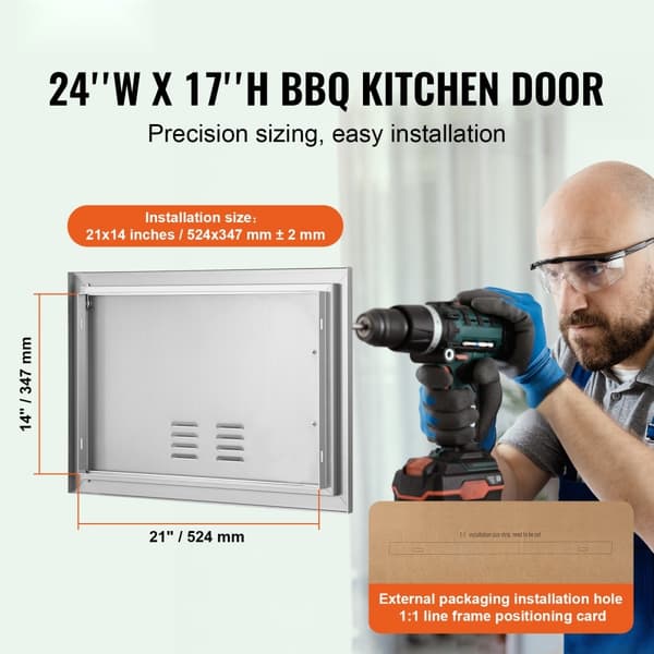 BBQ-ovi 610x432 mm, ruostumattomasta teräksestä, uppoasennus, kahvalla ja tuuletusaukoilla ulkokeittiöön.