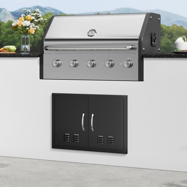 BBQ-ovi, 762x533 mm, kaksinkertainen ulkokeittiöön, kylmälevy-uppoasennus, seinäovi kahvoilla ja tuuletuksella.