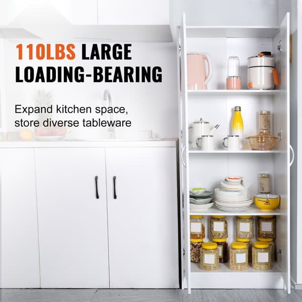 Køkken pantry skabe, 60" højt opbevaringsskab med 3 hylder (2 justerbare), solidt træ til madopbevaring i køkken og spisestue.