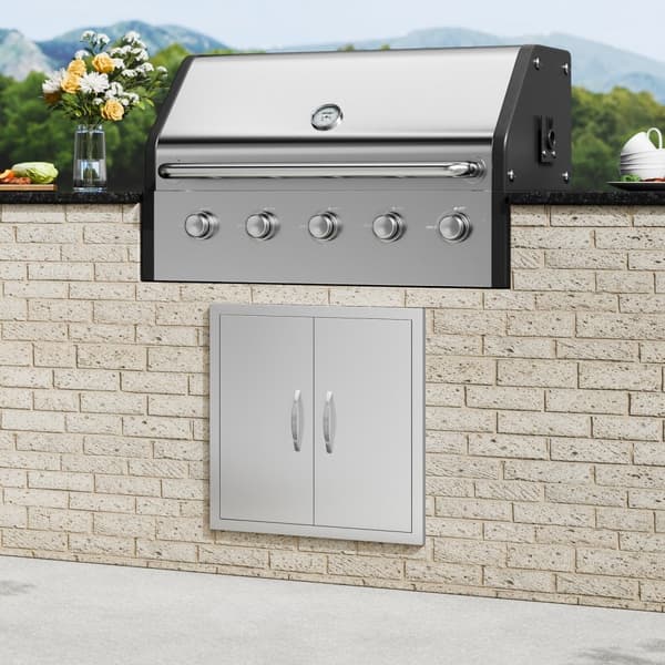 BBQ-adgangsdør, 610x610 mm, rustfri stål, dobbeltdør til udendørs køkken, ideel til grillstation og udendørs skab.