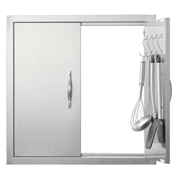 BBQ-adgangsdør, 610x610 mm, rustfri stål, dobbeltdør til udendørs køkken, ideel til grillstation og udendørs skab.