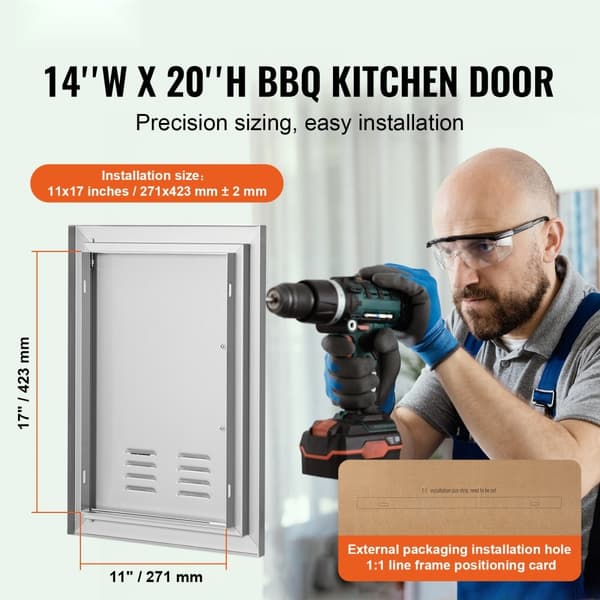 356x508 mm BBQ Ø-adgangsdør til udendørs køkken Rustfrit stål låg tilholdbarhed og kvalitet.