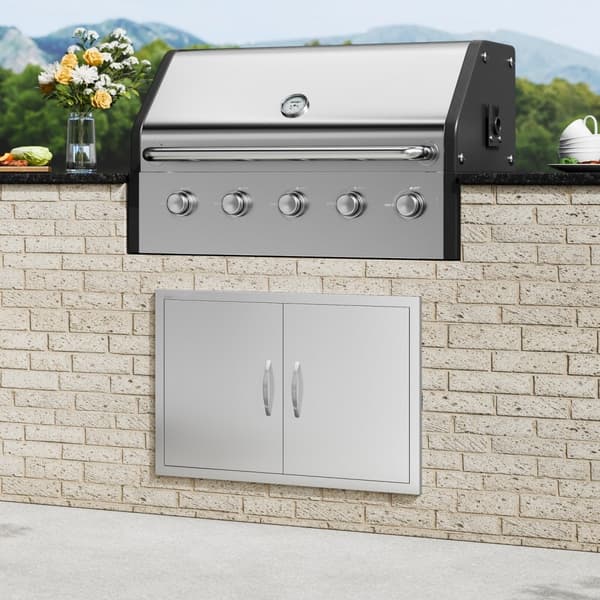 BBQ-adgangsdør 838x558 mm, dobbelt udendørs køkkendør i rustfrit stål, ideel til grillstation og BBQ Island.