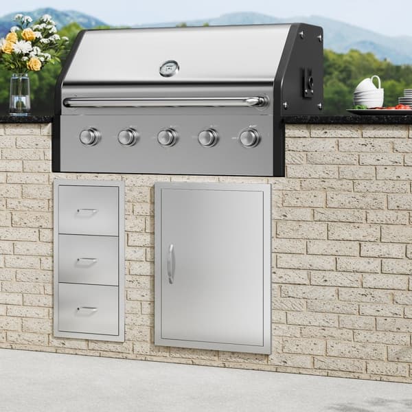 BBQ-adgangsdør, 508x686 mm - Enkel rustfri ståldør til udendørs køkken, grillstation og BBQ ø. Perfekt til dit udemiljø!