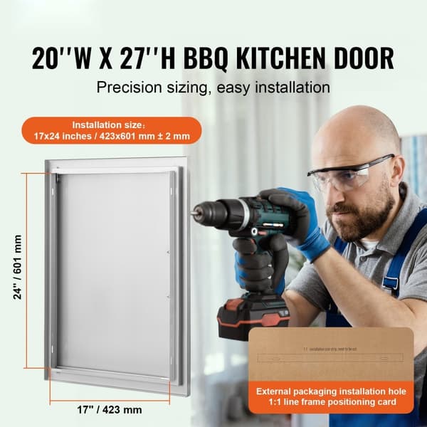 BBQ-adgangsdør, 508x686 mm - Enkel rustfri ståldør til udendørs køkken, grillstation og BBQ ø. Perfekt til dit udemiljø!