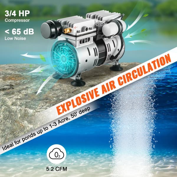 Pond Aerator Sjö och Dammaerator Kit 3/4 HK 550W 5.2CFM för upp till 1,2 hektar