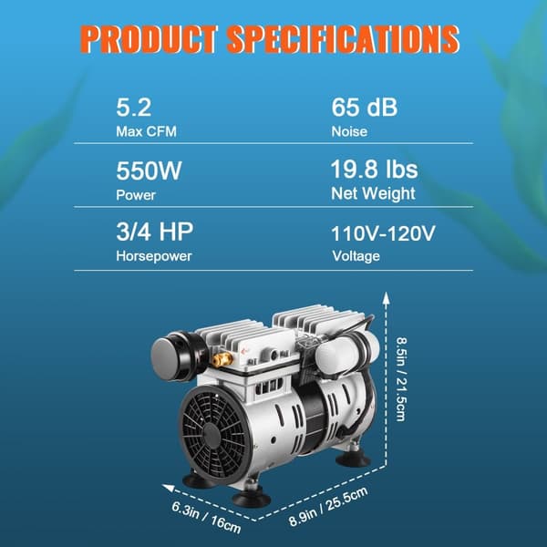 Pond Aerator Sjö och Dammaerator Kit 3/4 HK 550W 5.2CFM för upp till 1,2 hektar