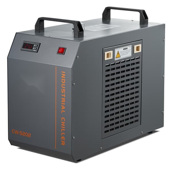 Industriel Vandkøler CW-5202 med indbygget kompressor, 7L tank og 18L/min flow til CO2-lasergraveringsmaskiner.