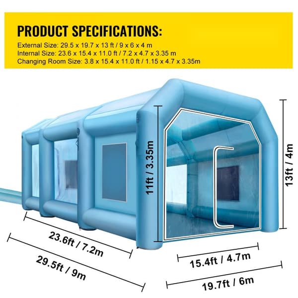Puhallettava spraykaappi auton maalaukseen, koko 29,5x19,7x13FT, suodatin ja 2 puhallinta.