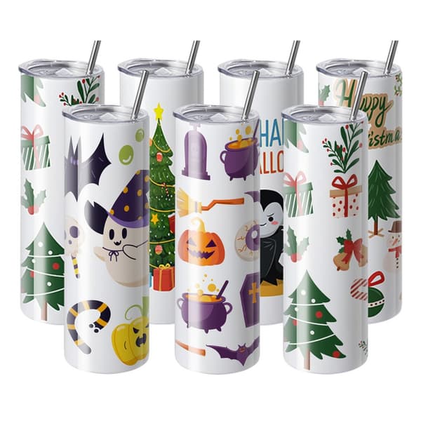 8-pack sublimeringsglas 30 oz, rostfritt stål, dubbla väggar, sugrör, lock, borste, krympplast, presentförpackning.
