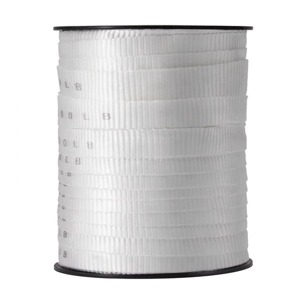 Polyester træktape, 3/4" x 265', 2500 lbf. solide flade reb til emballage, havearbejde og el-arbejde, hvid farve.