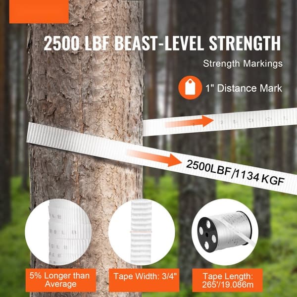 Polyester træktape, 3/4" x 265', 2500 lbf. solide flade reb til emballage, havearbejde og el-arbejde, hvid farve.