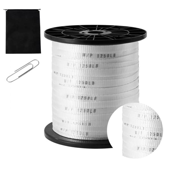 Polyester dragtejp, 1/2" x 528", platt rep, 1250 lbf kapacitet, förpackning, trädgård, el, vit tejp