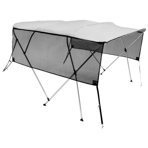 4-bue Bimini-top bådovertræk, aftagelige netvægge, 600D polyester med aluminiumsramme, inkl. opbevaringstaske, 2 støttestænger, 8'L x 54"H x 91"-96"W