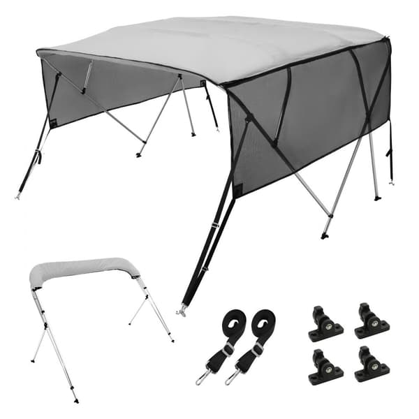 4 Bow Bimini -päällinen veneelle, irrotettavat sivuseinät, kestävä 600D polyesteri, alumiinirunko, säilytys ja tarvikkeet.