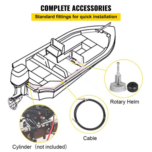 Påhængsmotor bådstyring med 12' styrekabel og Marine styresystem til 3/4'' aksel. Optimal til bådsejlads.