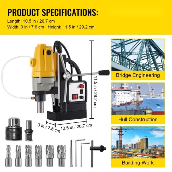 1100W magnetisk borepresse med 2700LBS magnetkraft og 6 HSS ringformede skærebits til præcise boreopgaver.