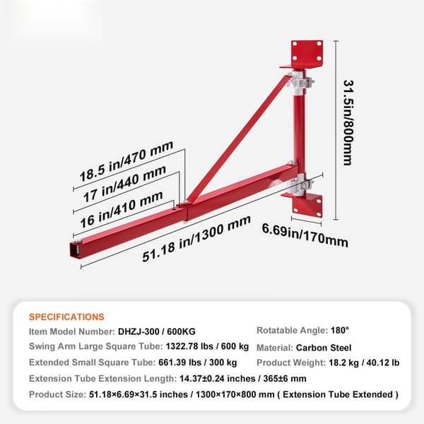 Elektrisk lyftarm, 600 kg max kapacitet, svängbar ställning, stålram, vinsch för verkstad och garage.