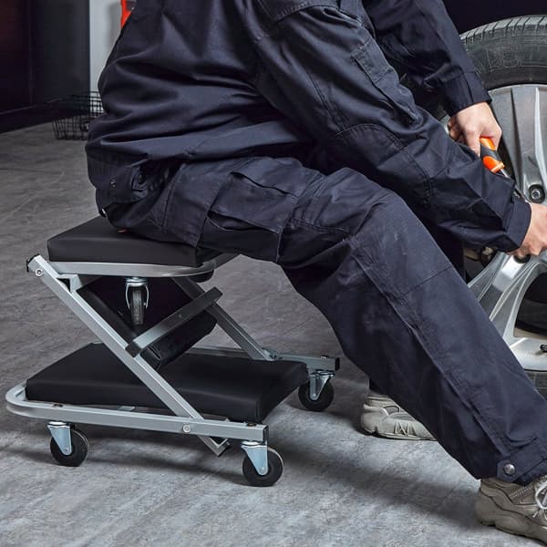 2-in-1 Autotyökalu Rullapenkki, Työpajaistuin 915 x 415 x 128 mm, Teräs + PVC, Kääntöpyörät, Kestävyys 136 kg