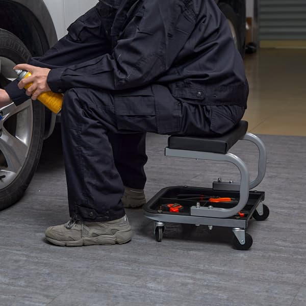 Mechanics Autotallin jakkara 250 LBS - Ergonominen työtuoli autojen huoltoon ja korjaukseen.