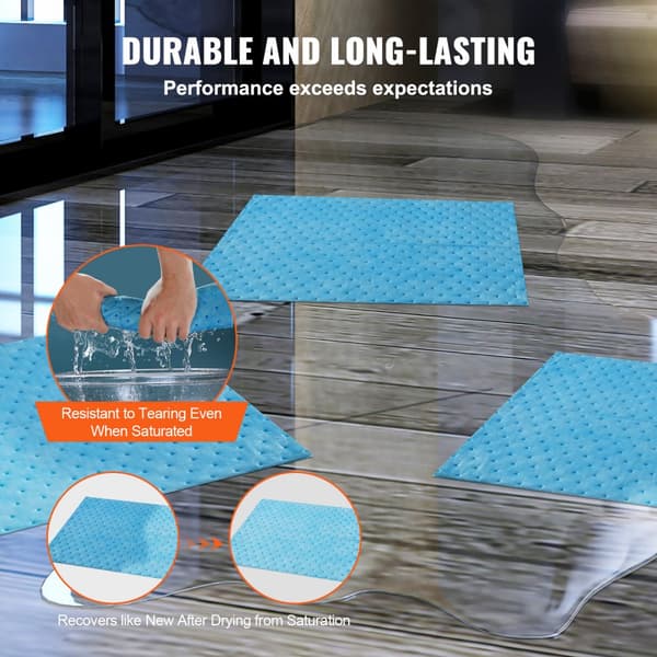 Spillabsorberande dynor, vattenabsorberande matta i låda, 6 Gal kapacitet, 15" L x19" W, 30 st per box.