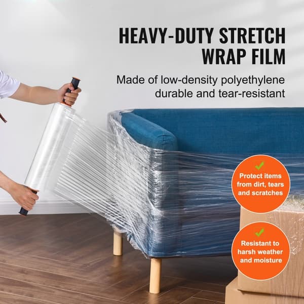Stretchfilm, 15 tum x 1200 fot, 2-pack, 80 Gauge industriell styrka, klar och slitstark för pallinpackning och transport.