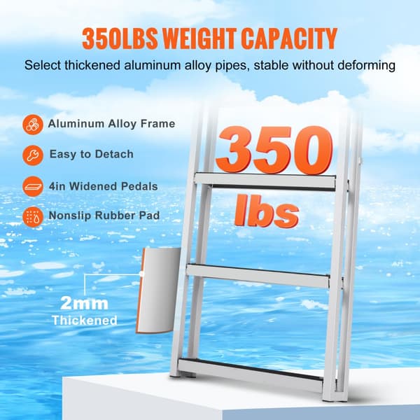 Alumiininen laiturinportaat 5 teleskooppitasolla, 159 kg kantavuus, säädettävä korkeus 1700-2005 mm, 10 cm leveä.