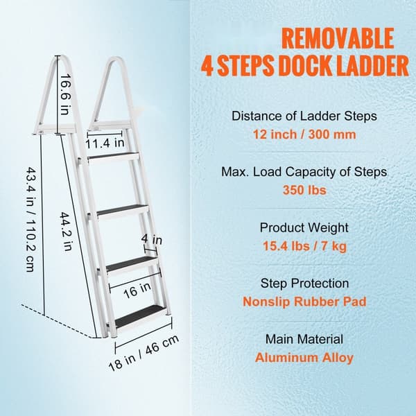Aluminium bådtrappe - Aftagelig 4-trins ladder med 350 lbs belastning. Ideel til både og havne!