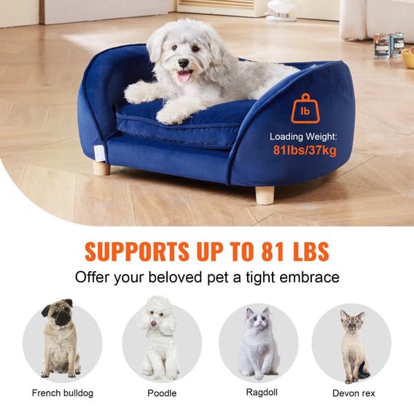 Pet Sofa, hundesofa til mellemstore hunde og katte, blød fløjl, max 81 lbs, mørkeblå. Komfortabel og stilfuld løsning til kæledyr.