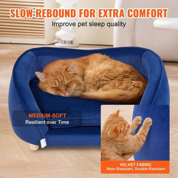 Pet Sofa, hundesofa til mellemstore hunde og katte, blød fløjl, max 81 lbs, mørkeblå. Komfortabel og stilfuld løsning til kæledyr.