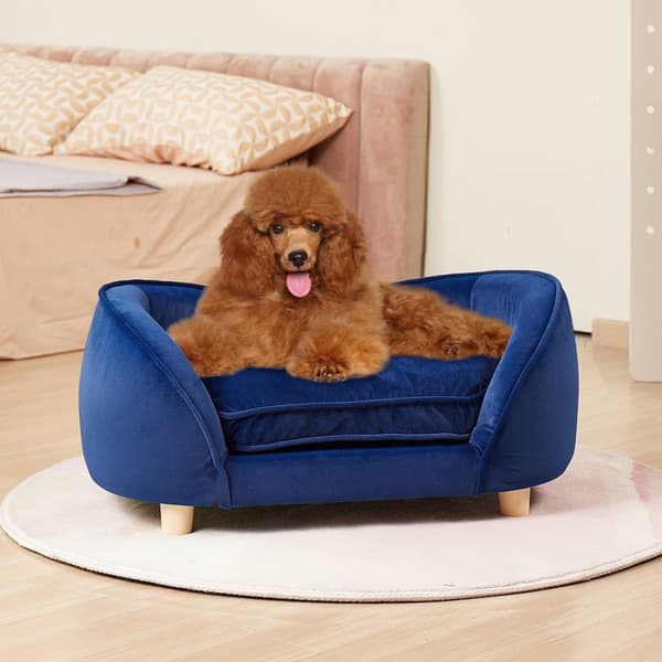 Pet Sofa, hundesofa til mellemstore hunde og katte, blød fløjl, max 81 lbs, mørkeblå. Komfortabel og stilfuld løsning til kæledyr.