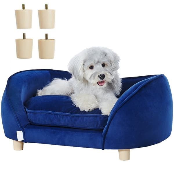 Pet Sofa, hundesofa til mellemstore hunde og katte, blød fløjl, max 81 lbs, mørkeblå. Komfortabel og stilfuld løsning til kæledyr.