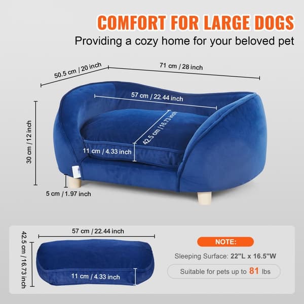 Pet Sofa, hundesofa til mellemstore hunde og katte, blød fløjl, max 81 lbs, mørkeblå. Komfortabel og stilfuld løsning til kæledyr.
