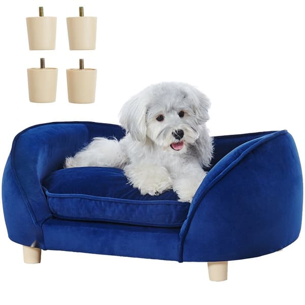 Pet Sofa, hundesofa til mellemstore hunde og katte, blød fløjl, max 81 lbs, mørkeblå. Komfortabel og stilfuld løsning til kæledyr.