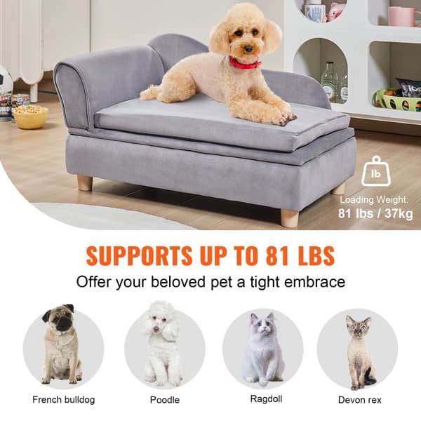 Pet Sofa, hundesofa til mellemstore hunde og katte, blød fløjlssofa, 36 kg kapacitet, grå farve.