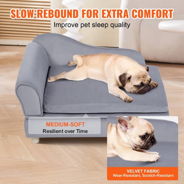 Pet Sofa, hundesofa til mellemstore hunde og katte, blød fløjlssofa, 36 kg kapacitet, grå farve.