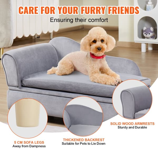 Pet Sofa, hundesofa til mellemstore hunde og katte, blød fløjlssofa, 36 kg kapacitet, grå farve.