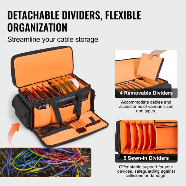 DJ Cable File Bag, 1200D Oxford-kangas, pehmustettu olkahihna, irrotettavat jakajat, 23,6 x 11,8 x 12,7 in.
