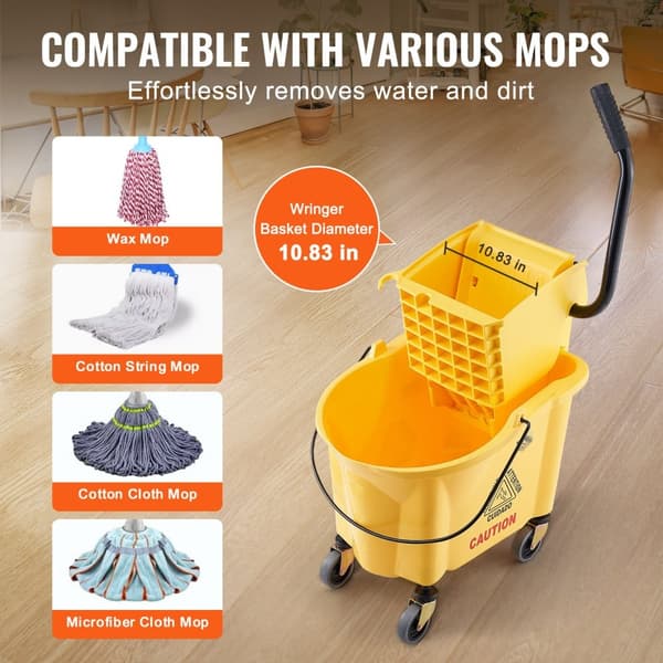 Moppespand med wringer, 26 Qt. Professionel gulvrengøringsløsning med sidepresser på hjul til effektiv rensning af kommercielle lokaler.