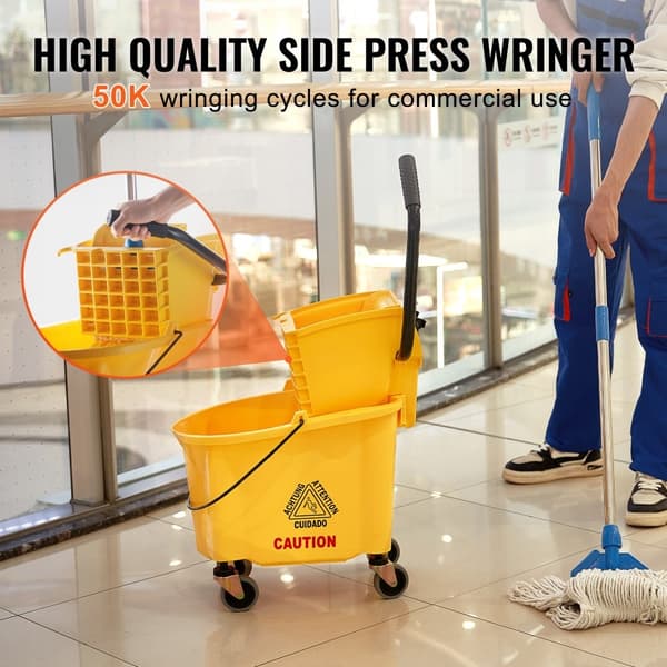 Moppespand med wringer, 26 Qt. Professionel gulvrengøringsløsning med sidepresser på hjul til effektiv rensning af kommercielle lokaler.