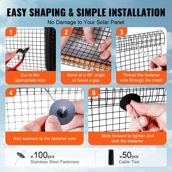 6 tommer x 100 fod solpanel fuglebeskytter, Critter Guard rulle med 100 aluminiumsbefæstelser, rustfri PVC-belægning, 1/2 tommer tråd.