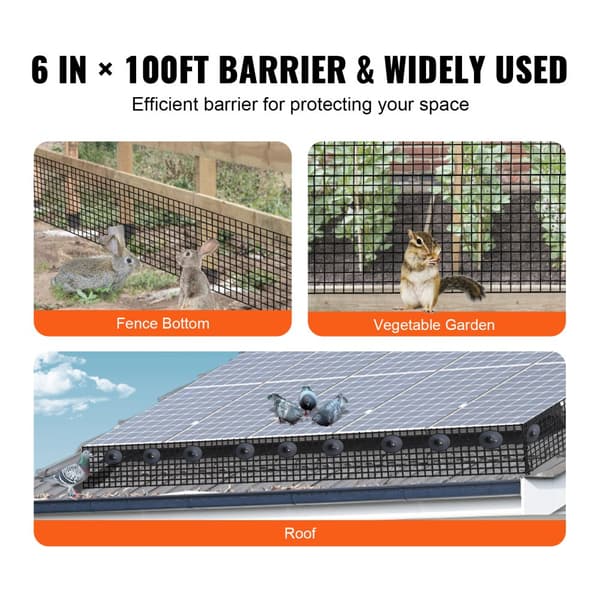 6 tommer x 100 fod solpanel fuglebeskytter, Critter Guard rulle med 100 aluminiumsbefæstelser, rustfri PVC-belægning, 1/2 tommer tråd.