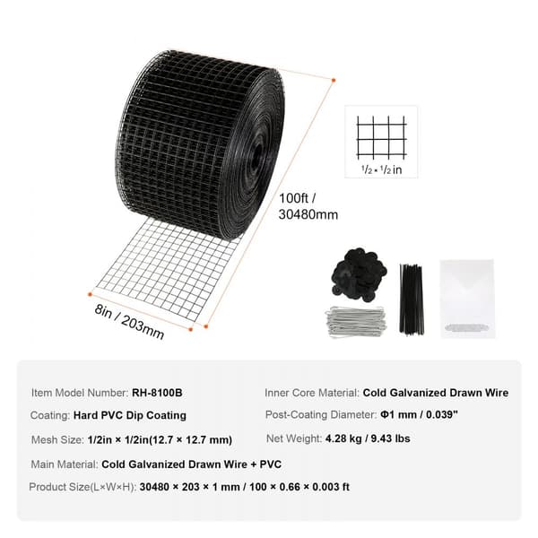 8 tommer x 100 fod solpanel fuglebeskytter, Critter Guard kit med 100 aluminiumsfæstninger, rustfrit PVC-beskyttelse, 1/2 tomme tråd.