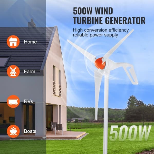 500 W tuuliturbiini 12 V, 3-lapainen sarja tuulimittarilla tehokkaaseen energiantuotantoon.