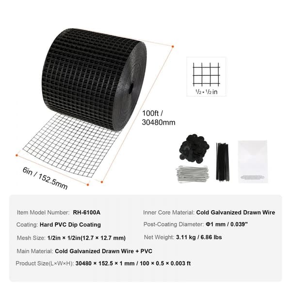 6" x 100' aurinkopaneelin lintuvartija, 60 kpl alumiinikiinnikkeitä, ruostekestävä PVC-pinta, 1/2" teräsverkko.